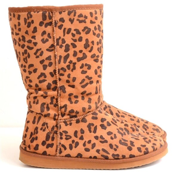 Y2K Soda Leopard Print Fleece Shearling Vegan Warm Boots Women's Size 8.5 - Picture 3 of 5